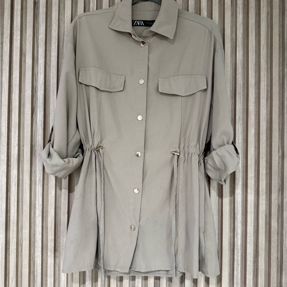 Zara Tan Utility Jacket with Relaxed Fit - Picture 1 of 7